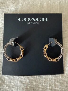 Authentic Coach Two-Tone Chain Hoop Earrings